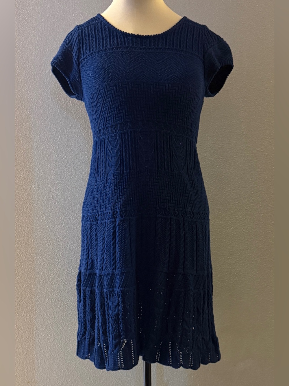 Lauren Ralph Lauren Navy Knit Unlined Cotton Short-Sleeve Dress Size Large
